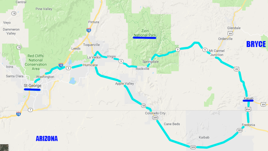 Map of southern utah road trip