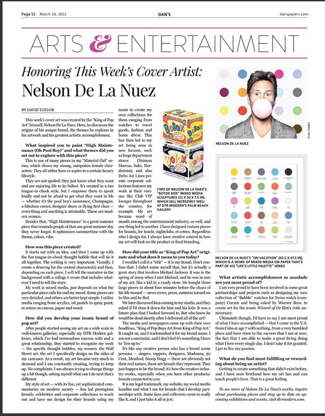 Dan's Papers interview Nelson De La Nuez artist pop art Hamptons Palm Beach press