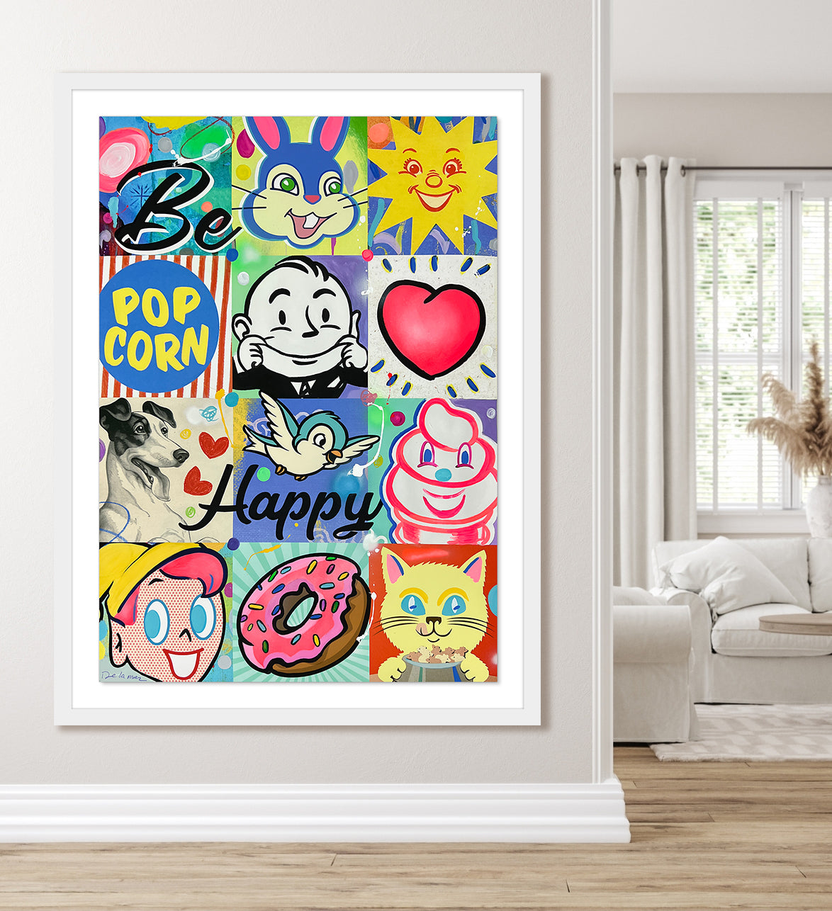 Be Happy Mixed Media Framed Signed Nelson De La Nuez Known As The King Of Pop Art Highly 4828