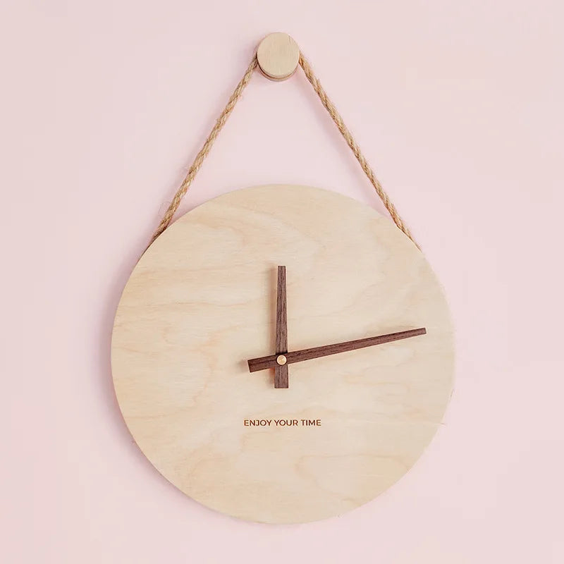 Wooden Wall Clock 12 Inch Hanging Rope Minimalist Round Clock Fall 2025 Rustic Home Decor Cozy Living Room Accent - Image 9