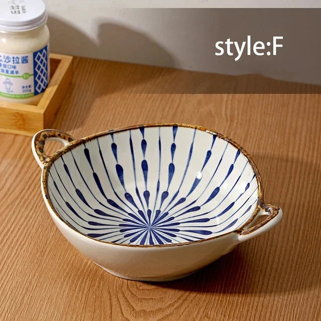 Ceramic Noodle Bowl 7.5 Inch Dual Handle Floral Bowl - Image 12
