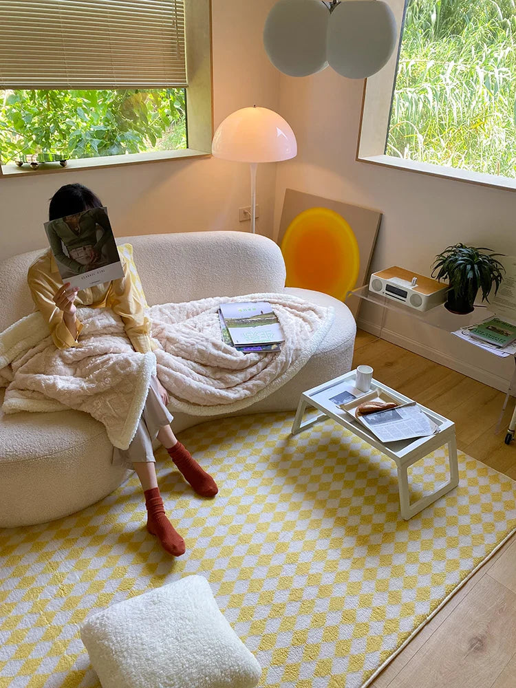 Checkerboard Plush Area Rug Japanese Style Minimalist - Image 11