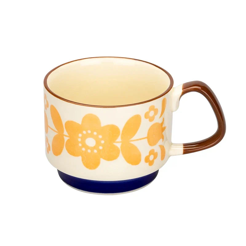 Coffee Mug 300ml Japanese Flower Ceramic Set Retro Drinkware Office Entertaining Fall 2025 Ergonomic Handgrip Gift - Image 10