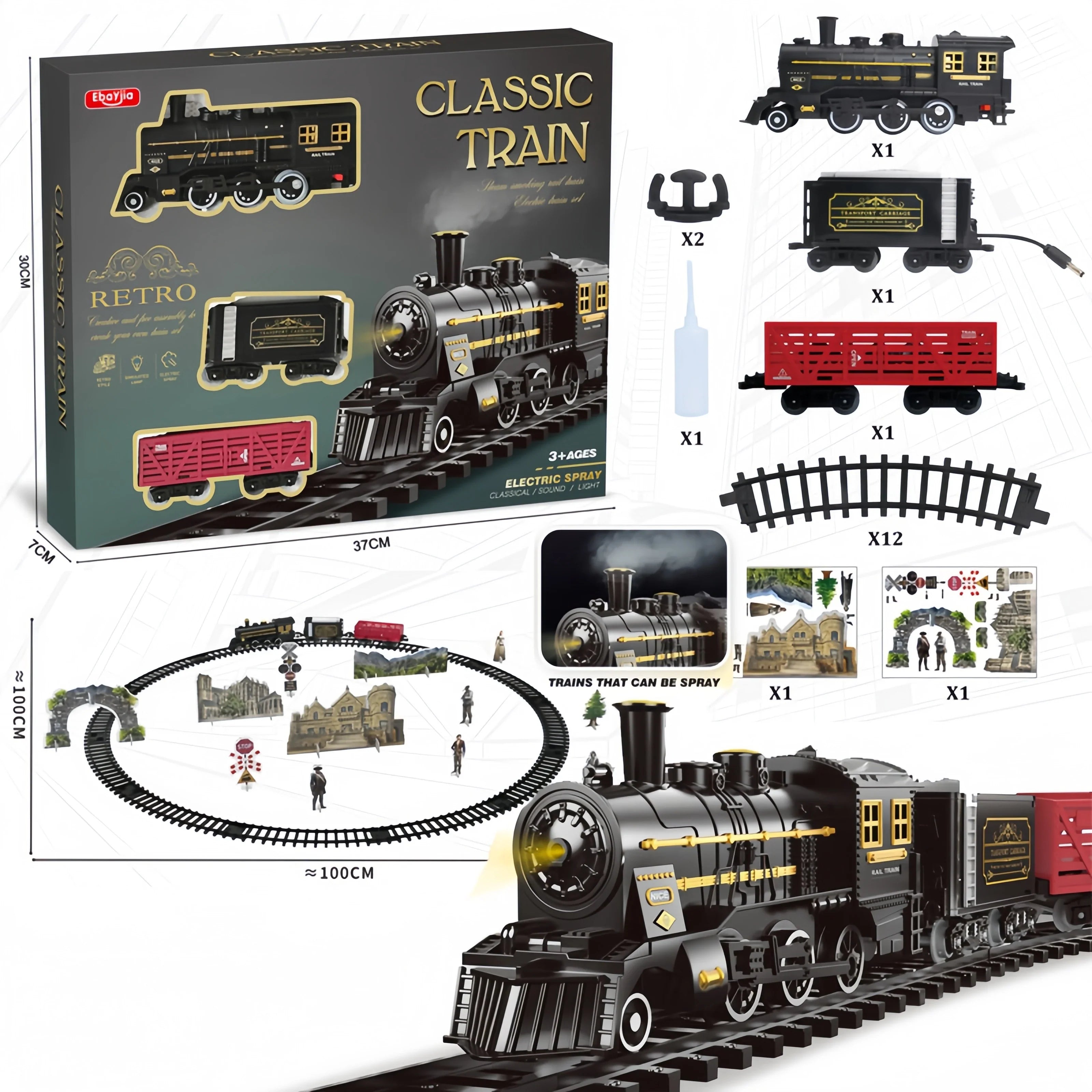 Retro Classic Electric Train Set for Kids - Long Track Steam Engine Toy with Lights and Sounds, Perfect New Year Gift - Image 2