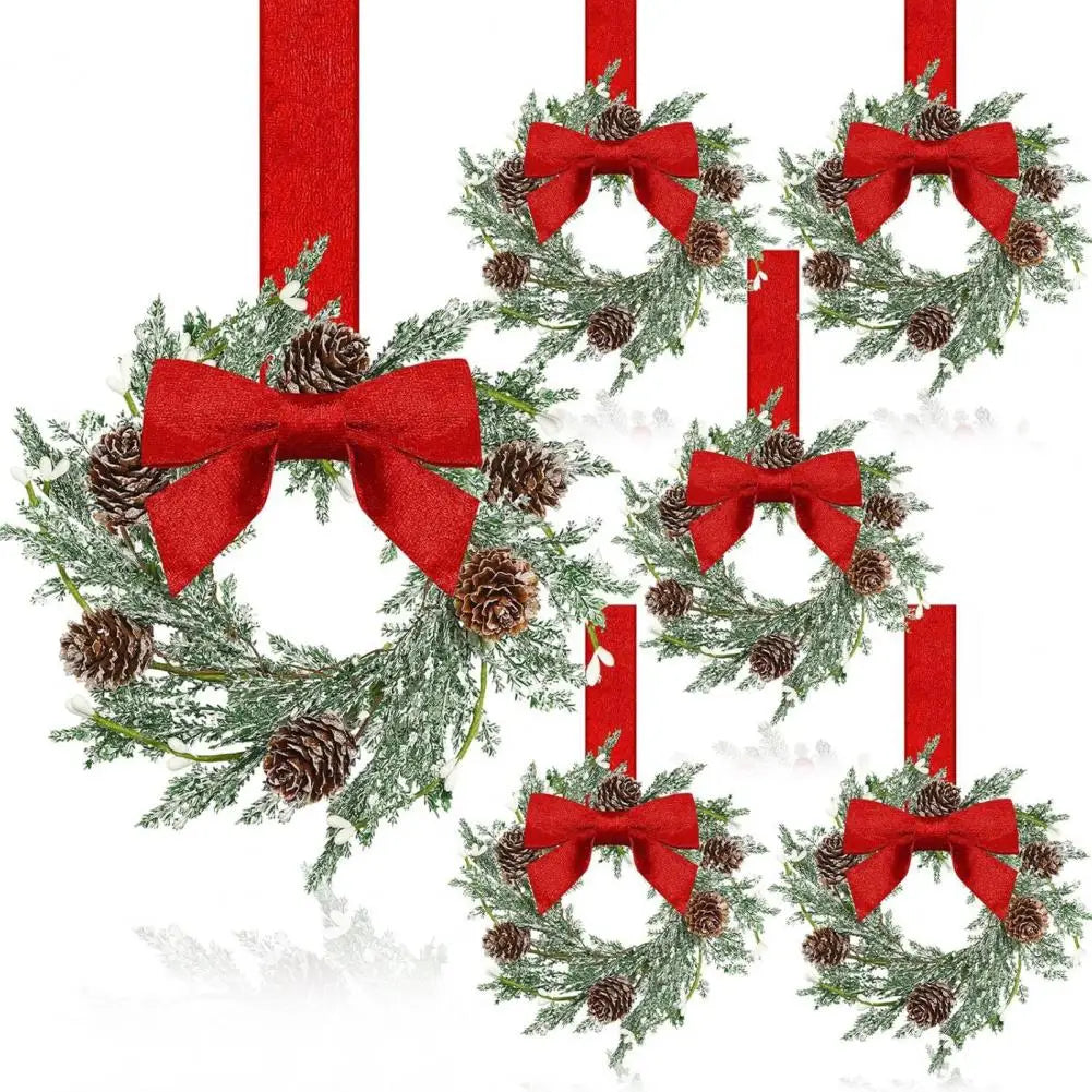 Christmas Wreaths Set Of 6 Mini Cabinet Wreaths With Red Bows Farmhouse Holiday 2025 Artificial Durable Decor - Image 11