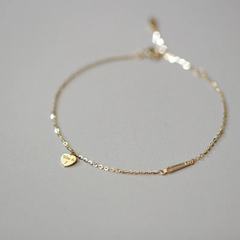 Gold Heart Bracelet 14K Plated 925 Silver Valentine's Gift