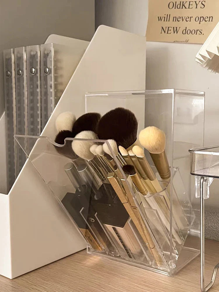 Makeup Brush Holder With Lid Acrylic Organizer Box Large Capacity Divider Storage Dust Free Fall 2025 Gift