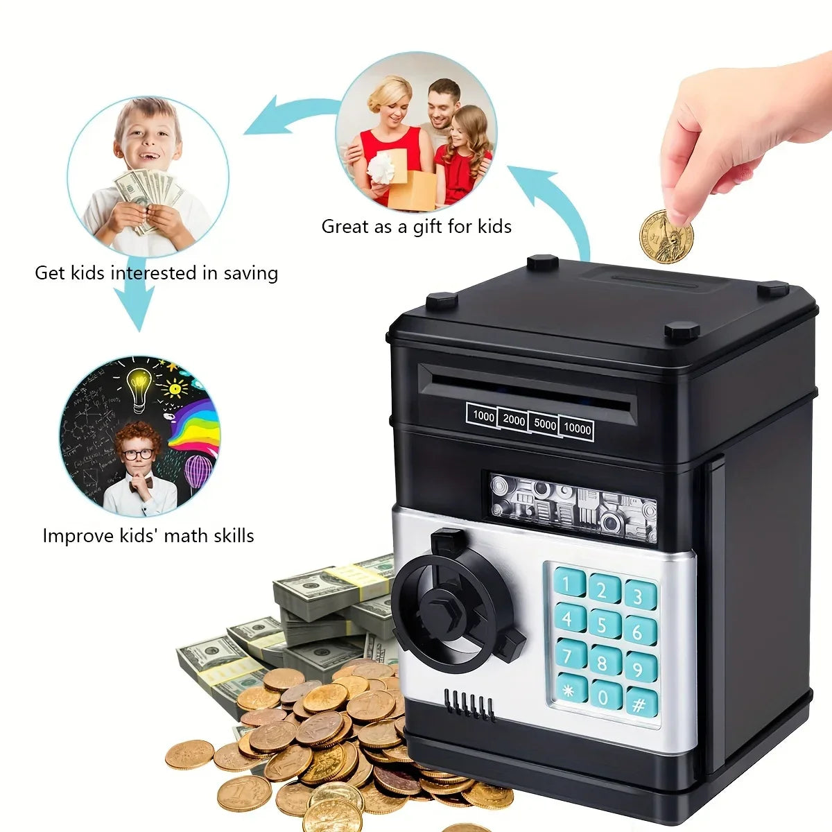 Electronic Piggy Bank Mini Safe with Password Lock - Cash Coin Saving Box for Kids, Fun Financial Gift - Image 4