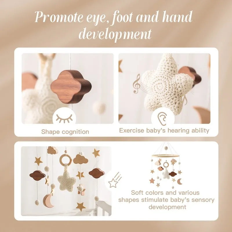 Wooden Baby Mobile With Music Box Newborn Sensory Toys - Image 5
