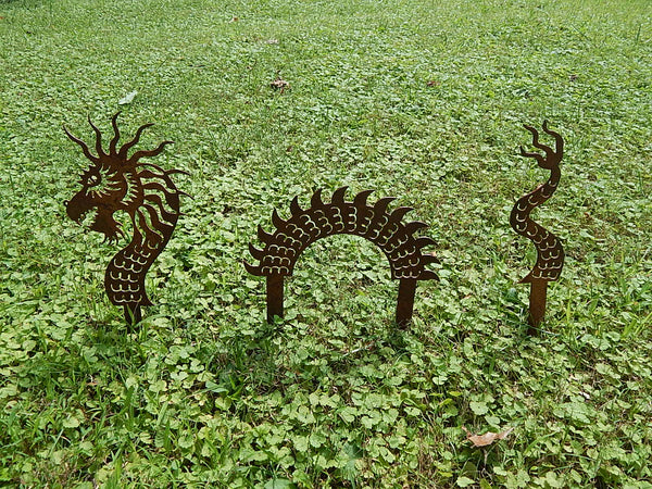 Dragon Garden Yard Art with Stake; 3 Piece Set - EvyAnnDesigns