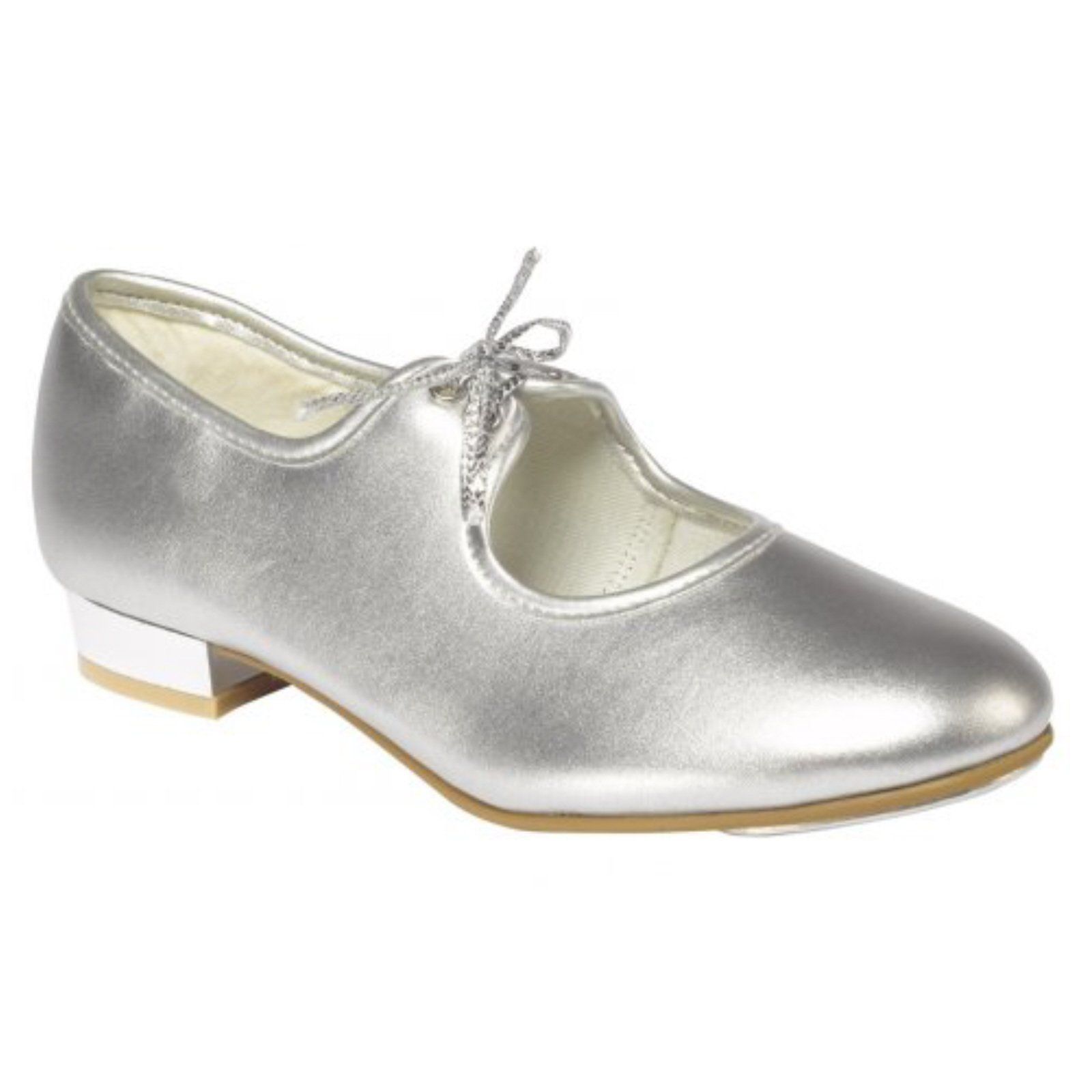 SILVER PU LOW HEEL TAP SHOES - Click 