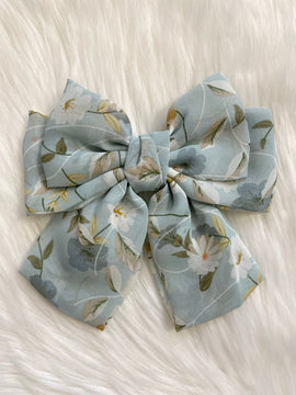 Peony Hair Bow Clip Blue