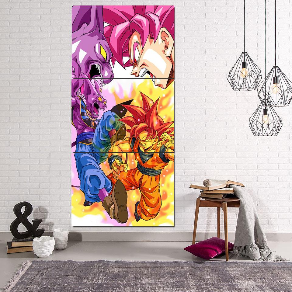 DBZ Goku Super Saiyan Rose VS God Beerus 3Pc Canvas Print — Saiyan Stuff