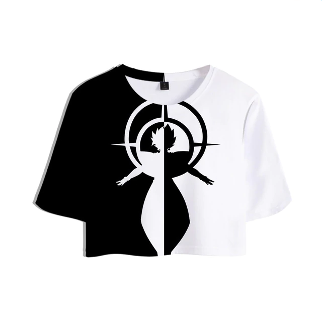 Dragon Ball Z Jaw Dropping Zamasu Printed Black And White Crop Top