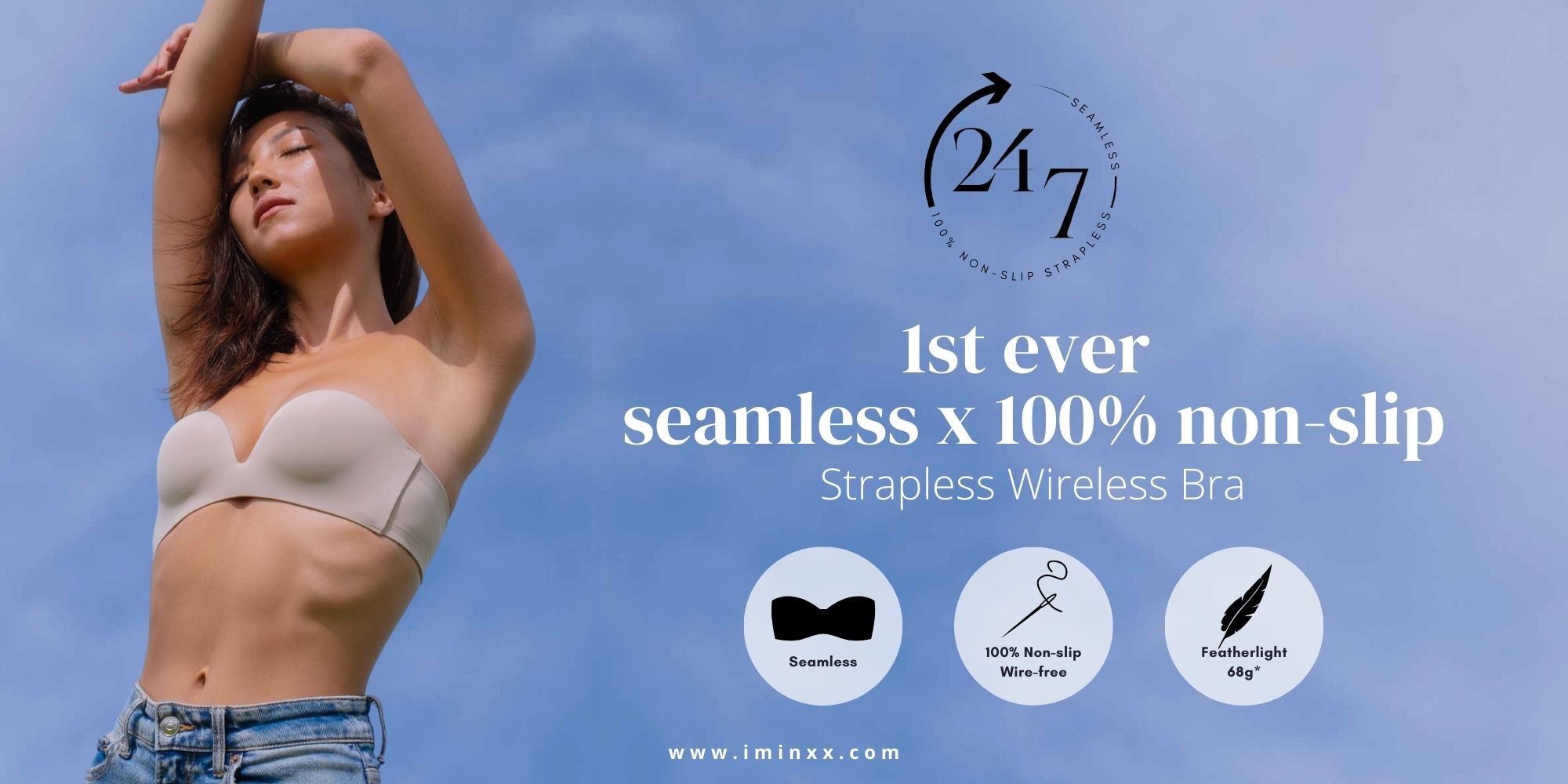 247 SEAMLESS! 100% NON-SLIP STRAPLESS WIRELESS BRA IN BLACK