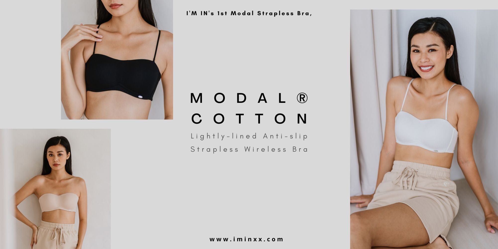 Modal Cotton! Lightly-Lined Anti-Slip Strapless Wireless Bra in Almond