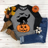 Halloween Black catShirt - Bats Pumpkin - Halloween party - Halloween graphic -Unisex 3/4 sleeve shirt - black cat raglan t-shirt