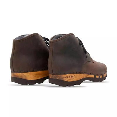 adam - clogs herren ankle boot stiefel gefüttert. winterstiefelette herren clogs, gefütterte holzclogs. woody holzschuhe gefüttert. winter schuhe holzclog, holzschuhe, woody schuhe, holz schuhe, holzclogs fell kaufen, farbe: caffe (dunkelbraun)