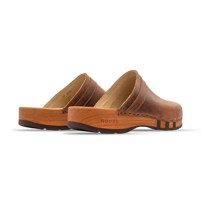 harry, clogs herren mit biegsamer nachhaltiger holzsohle, farbe: tabacco-braun, holzclogs woody, woody schuhe, woody shoes, handgemachte holzschuhe aus österreich, kärnten