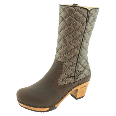 Stiefelette Damen woody Schuhe. Damen Stiefelette mit Absatz. Clog mit Kalbslederfutter als Damenstiefel. Damenclogs, Damen Clogs - Clogs Damen. Holzschuhe für Damen, Damen Clogs, Holzclogs, Damen Pantoletten mit Holzsohle. Damen Stiefelette kaufen, Farbe: Caffe-Andromeda