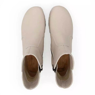 olga, clog stiefelette damen mit biegsamer nachhaltiger holzsohle, farbe: creme (naturweiss), holzclogs woody, woody schuhe, woody shoes, handgemachte holzschuhe aus österreich, kärnten