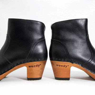 clogs damen tanja woody holzschuhe. tanya ankle boots gefüttert, damenstiefel, stiefel, damenclogs mit flexibler, biegsamer holzsohle. holzclogs, clogs damen knöchel stiefel, damen clogs mit fussbett. ankleboots holz schuhe, holzclog, holzschuhe kaufen, Farbe: tresor nero (schwarz) 