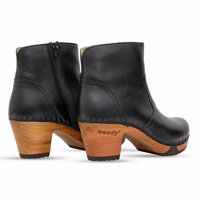 clogs damen tanja woody holzschuhe. tanya ankle boots gefüttert, damenstiefel, stiefel, damenclogs mit flexibler, biegsamer holzsohle. holzclogs, clogs damen knöchel stiefel, damen clogs mit fussbett. ankleboots holz schuhe, holzclog, holzschuhe kaufen, Farbe: tresor nero (schwarz) 