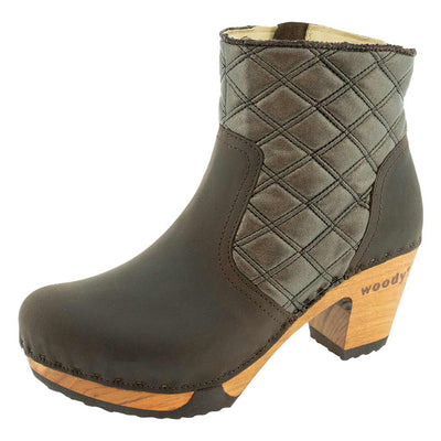 clogs damen tanja woody holzschuhe. tanya ankle boots gefüttert, damenstiefel, stiefel, damenclogs mit flexibler, biegsamer holzsohle. holzclogs, clogs damen knöchel stiefel, damen clogs mit fussbett. ankleboots holz schuhe, holzclog, farbe: caffe-andromeda