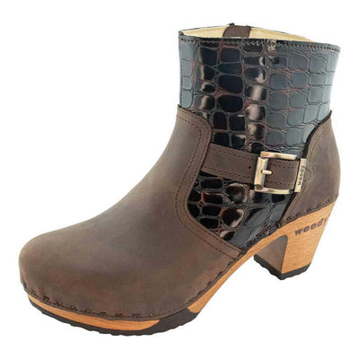 Stiefelette Tina Damen woody Schuhe. Damen Stiefelette mit Absatz. Clog mit Kalbslederfutter als Damenstiefel. Damenclogs, Damen Clogs - Clogs Damen. Holzschuhe für Damen, Damen Clogs, Holzclogs, Damen Pantoletten mit Holzsohle. Damen Stiefelette kaufen. 