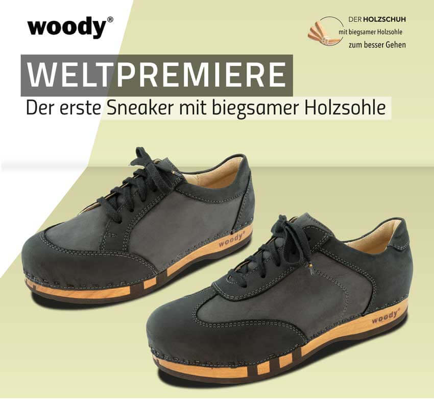 woody Sneaker - Weltpremiere des Sneakers mit biegsamer Holzsohle - coming 2020