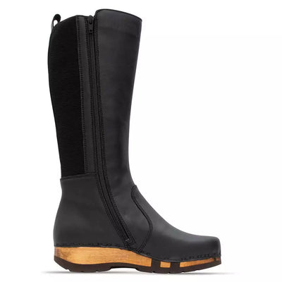 ZOEY - Stiefelette Damen woody Schuhe. Damen Stiefelette mit Absatz. Clog mit Kalbslederfutter als Damenstiefel. Damenclogs, Damen Clogs - Clogs Damen. Holzschuhe für Damen, Damen Clogs, Holzclogs, Damen Pantoletten mit Holzsohle. Damen Stiefelette kaufen, Farbe: nero glattleder (schwarz)