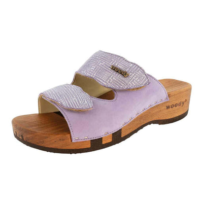 melanie, pantoletten clogs damen mit biegsamer nachhaltiger holzsohle, der bestseller, farbe: mixer-glicine (lila), holzclogs woody, woody schuhe, woody shoes, handgemachte holzschuhe aus österreich, kärnten