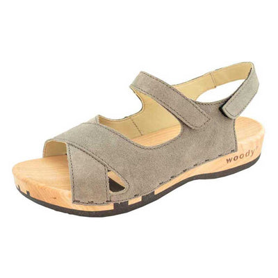 gloria, sandlen clogs damen mit biegsamer nachhaltiger holzsohle, farbe: sand-warm_grey, holzclogs woody, woody schuhe, woody shoes, handgemachte holzschuhe aus österreich, kärnten