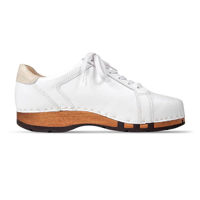 clogs herren sneaker wayne woody holzschuhe. herren clogs, flexible, biegsame holzsohle. holzclogs, sneaker clogs herren, männer clogs mit fussbett. woody leder clogs herren. holzclogs, holzschuhe bestellen. farbe: weiss-hielo