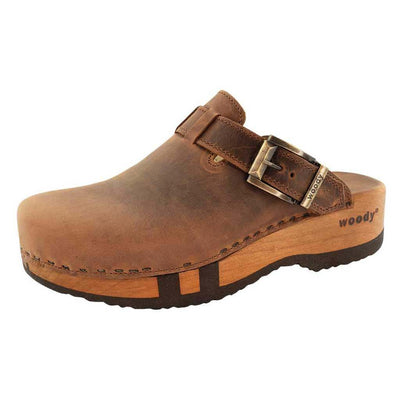 leon, clogs herren mit biegsamer nachhaltiger holzsohle, farbe: tabacco-braun, holzclogs woody, woody schuhe, woody shoes, handgemachte holzschuhe aus österreich, kärnten