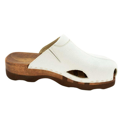 lissabon, arbeits-clogs unisex und biegsamer nachhaltiger holzsohle, farbe: weiss, holzclogs woody, woody schuhe, woody shoes, handgemachte holzschuhe aus österreich, innenseite