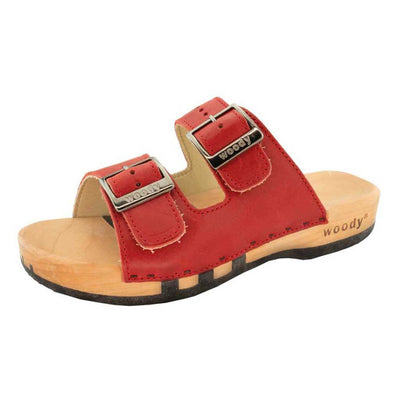 maxima, pantoletten clogs damen mit biegsamer nachhaltiger holzsohle, der bestseller, farbe: rosso-rot, holzclogs woody, woody schuhe, woody shoes, handgemachte holzschuhe aus österreich, kärnten