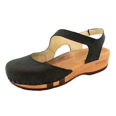 nicole, sandalen clogs damen mit biegsamer nachhaltiger holzsohle, der bestseller, farbe: nero-schwarz, holzclogs woody, woody schuhe, woody shoes, handgemachte holzschuhe aus österreich, kärnten