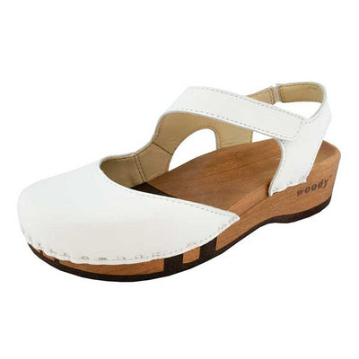 nicole, sandalen clogs damen mit biegsamer nachhaltiger holzsohle, der bestseller, farbe: weiss, holzclogs woody, woody schuhe, woody shoes, handgemachte holzschuhe aus österreich, kärnten