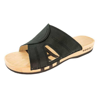 noah, pantoletten clogs herren mit biegsamer nachhaltiger holzsohle, der bestseller, holzclogs woody, woody schuhe, woody shoes, handgemachte holzschuhe aus österreich, kärnten, farbe: nero (schwarz)