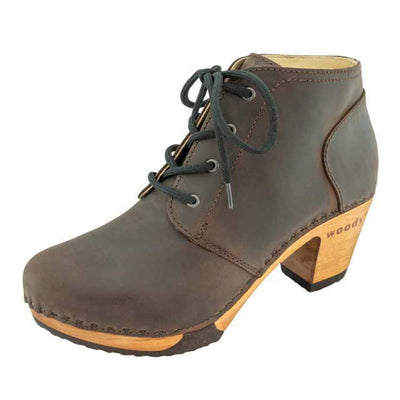 nora, clog boots damen stiefel mit biegsamer nachhaltiger holzsohle, der bestseller, farbe: nero-plata alias schwarz-spotted, holzclogs woody, woody schuhe, woody shoes, handgemachte holzschuhe aus österreich, kärnten