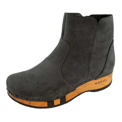 olga, clog stiefelette damen mit biegsamer nachhaltiger holzsohle, farbe: nero (schwarz), holzclogs woody, woody schuhe, woody shoes, handgemachte holzschuhe aus österreich, kärnten