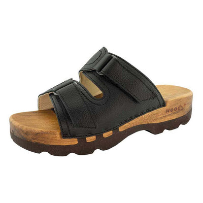 roman, pantoletten clogs herren mit biegsamer nachhaltiger holzsohle, farbe: schwarz, holzclogs woody, woody schuhe, woody shoes, handgemachte holzschuhe aus österreich, kärnten