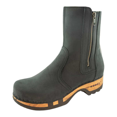 Veronika-Damen-Clog-Stiefelette-woody-farbe: nero-schwarz, ganzjahres, kalbslederfutter