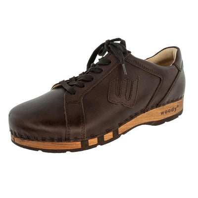 wayne, sneakers clogs herren mit biegsamer nachhaltiger holzsohle, holzclogs woody, woody schuhe, woody shoes, handgemachte holzschuhe aus österreich, kärnten, der bestseller, farbe: dunkelbrau