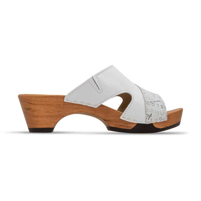 fiona-farbe: treveller blanco(weiss mit städte-print), pantoletten clogs damen mit biegsamer nachhaltiger Holzsohle,holzclogs woody, woody schuhe, woody shoes, handgemachte holzschuhe aus österreich, kärnten