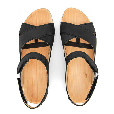 gloria, sandlen clogs damen mit biegsamer nachhaltiger holzsohle, farbe: nero-schwarz, holzclogs woody, woody schuhe, woody shoes, handgemachte holzschuhe aus österreich, kärnten