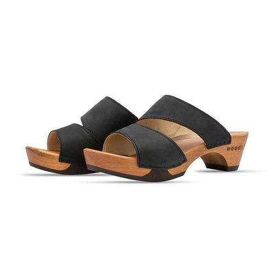 kate-farbe: nero_clogs pantoletten damen mit biegsamer nachhaltiger weidenholzsohle, holzclogs woody, woody schuhe, woody shoes, handgemachte holzschuhe aus österreich, kärnten