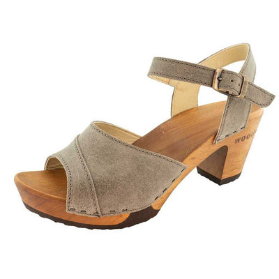 yara, sandaletten clogs damen mit biegsamer nachhaltiger holzsohle, der bestseller, farbe: sand-warm_grey, holzclogs woody, woody schuhe, woody shoes, handgemachte holzschuhe aus österreich, kärnten