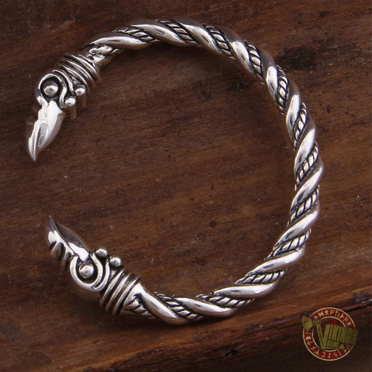 925 Sterling Silver Raven Heads Twisted Viking Bangle Bracelet Arm Rin